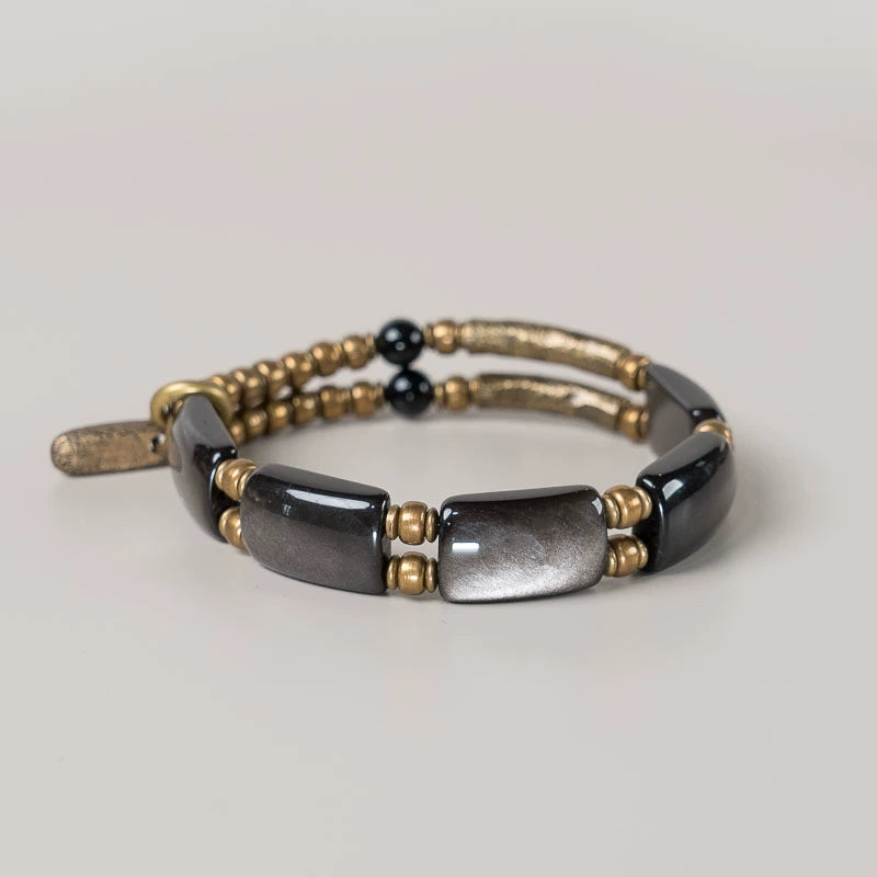 Silver Sheen Obsidian Feng Shui Bracelet for Wealth & Luck