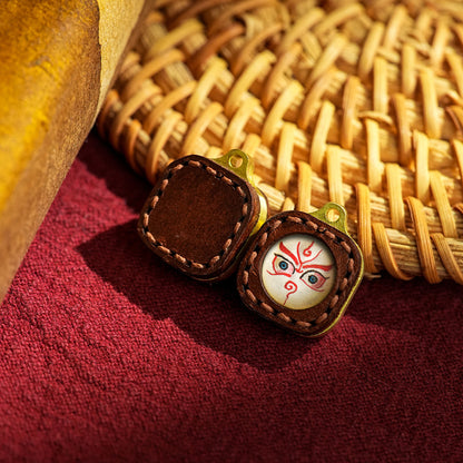 Miniature Tibetan Tsha-Tsha Pendant in Hand-Stitched Leather (16mm Tiny Charm)