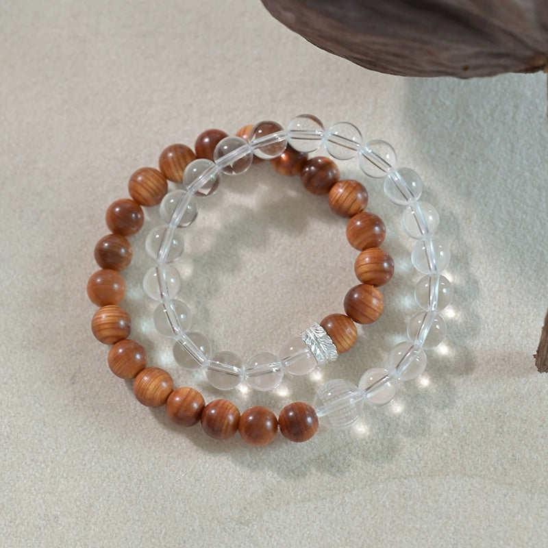 Clear Quartz & Cypress Wood Bracelet for Healing and Purification