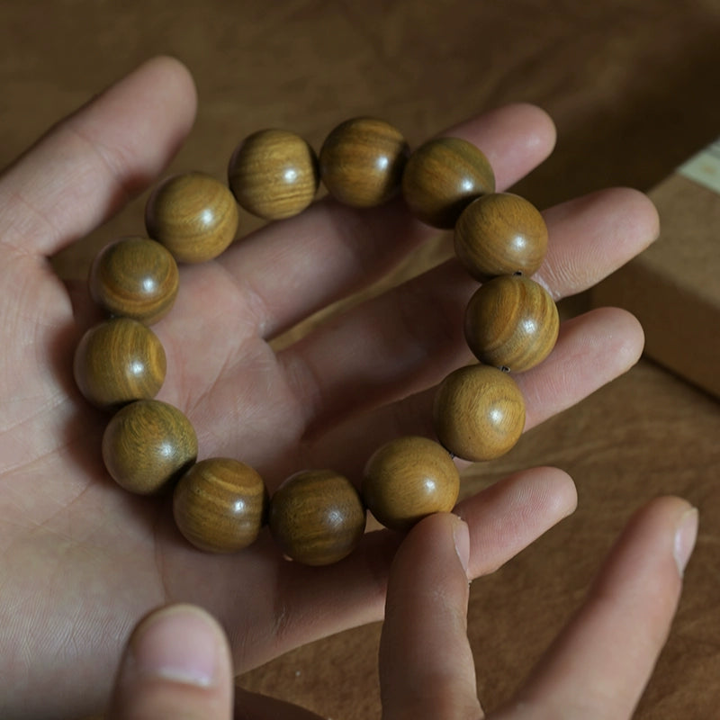 Green Sandalwood Buddha with Beads Bracelet | Wooden Religious Beads for Meditation & Spiritual Growth