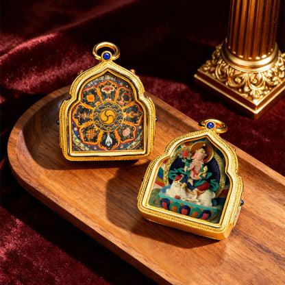Hand-Painted Tibetan Gau Box Pendant (Brass Shrine) - 14 Deity Options