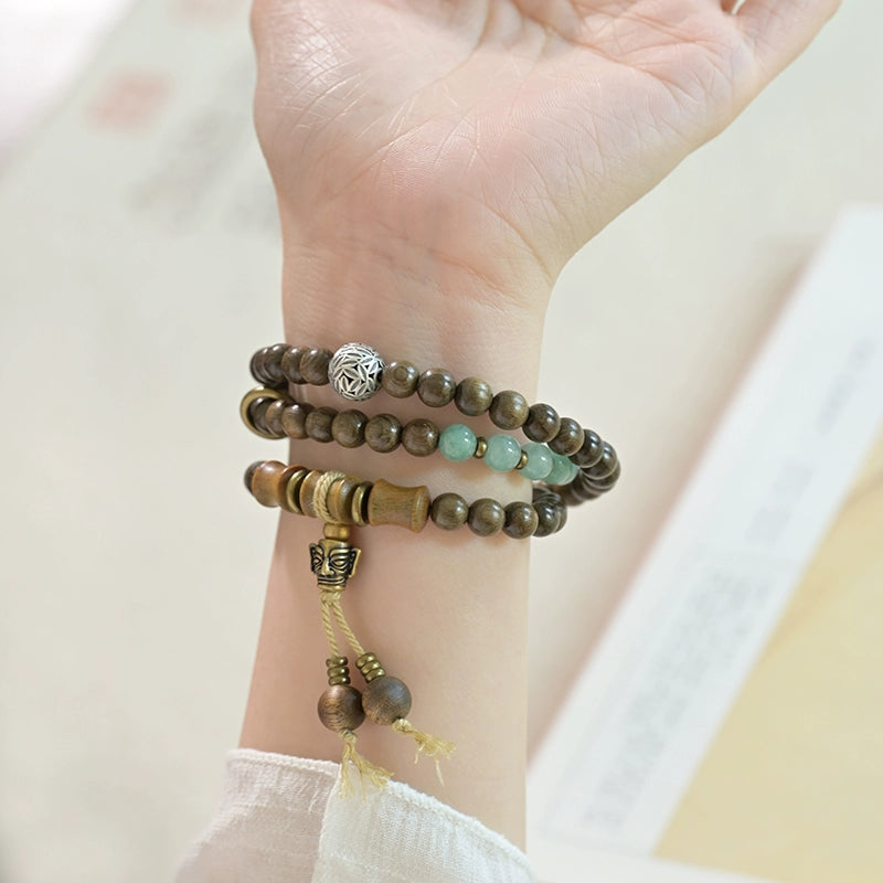 Golden Sandalwood & Jade Buddha Beads Mala for Vitality and Healing