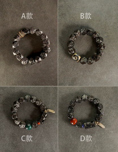 Carved Ebony Feng Shui Bracelet for Abundance & Peace