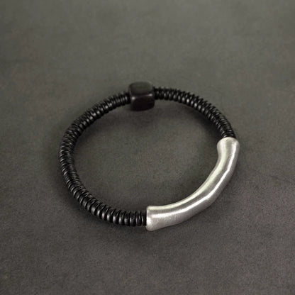 Sterling Silver & Ebony Wood Tibetan Bracelet for Grounding and Healing