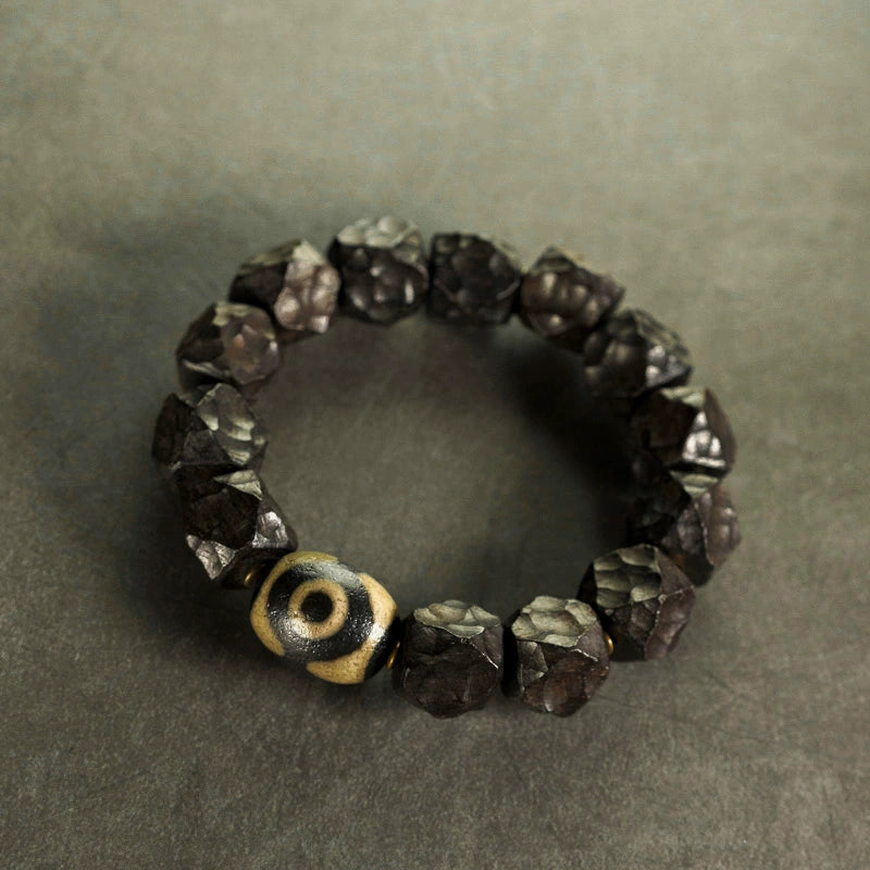 Carved Ebony Feng Shui Bracelet for Abundance & Peace