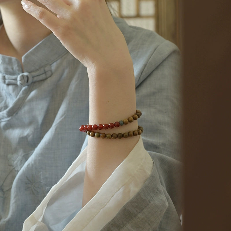 Verawood, Jade & Agate Bracelet Set for Peace, Healing & Purity