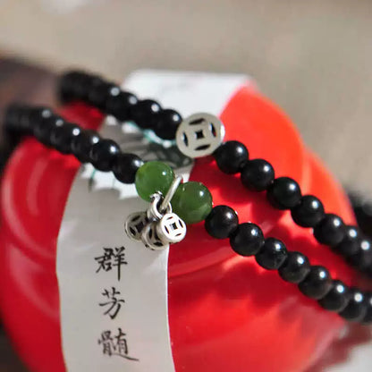 African Blackwood & Jade Mala Bracelet for Wisdom and Emotional Healing