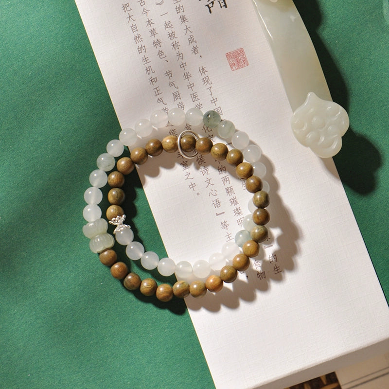 Verawood & Twin Lotus Jade Mala Set for Luck, Protection & Spiritual Growth