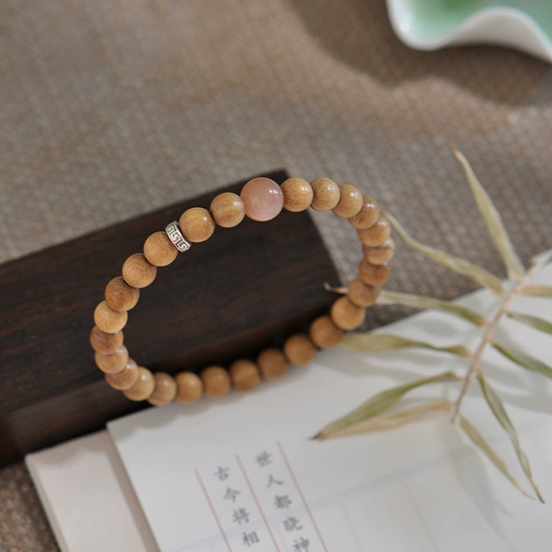 Papuan Sandalwood & Sunstone Mala for Peace, Meditation & Spiritual Growth