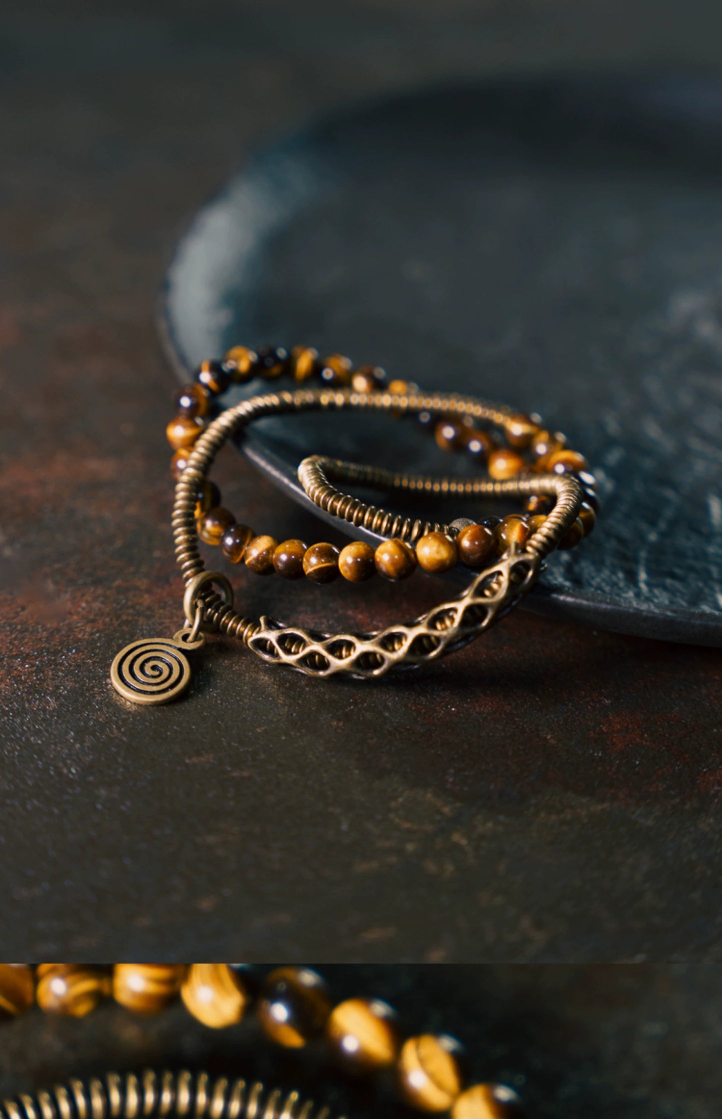 Tiger's Eye & Brass Tibetan Bracelet for Courage and Abundance