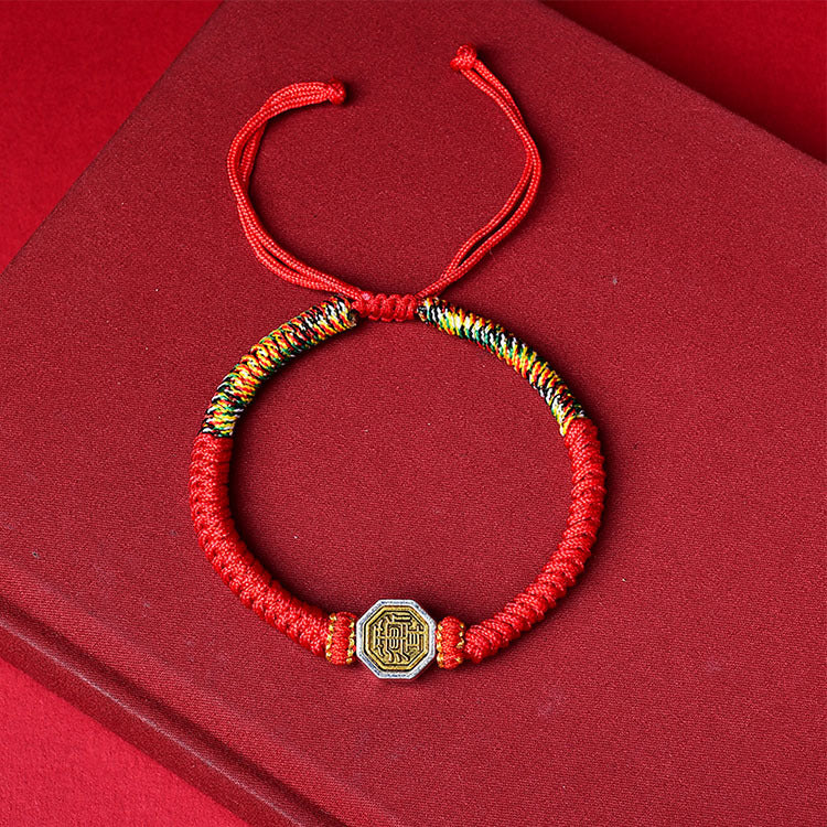 Yin Yang Bagua Red String Bracelet with Five-Color Vajra Knot (Adjustable)