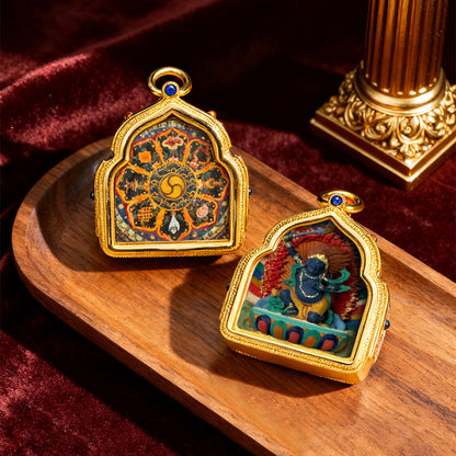Hand-Painted Tibetan Gau Box Pendant (Brass Shrine) - 14 Deity Options