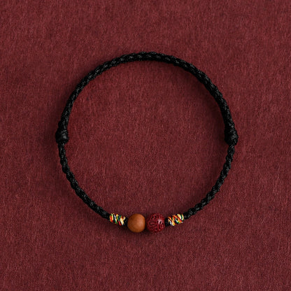 Peach Wood & Cinnabar Red String Bracelet (High Content 87%) - Protection Amulet