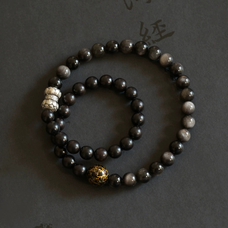 Ebony & Obsidian Lotus Mala for Balance, Peace & Compassion