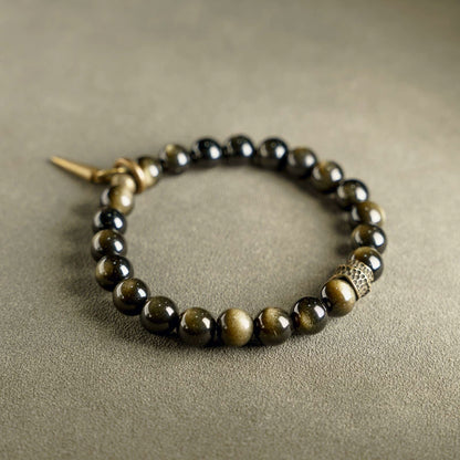 Golden Obsidian & Brass Feng Shui Bracelet for Wealth & Strength