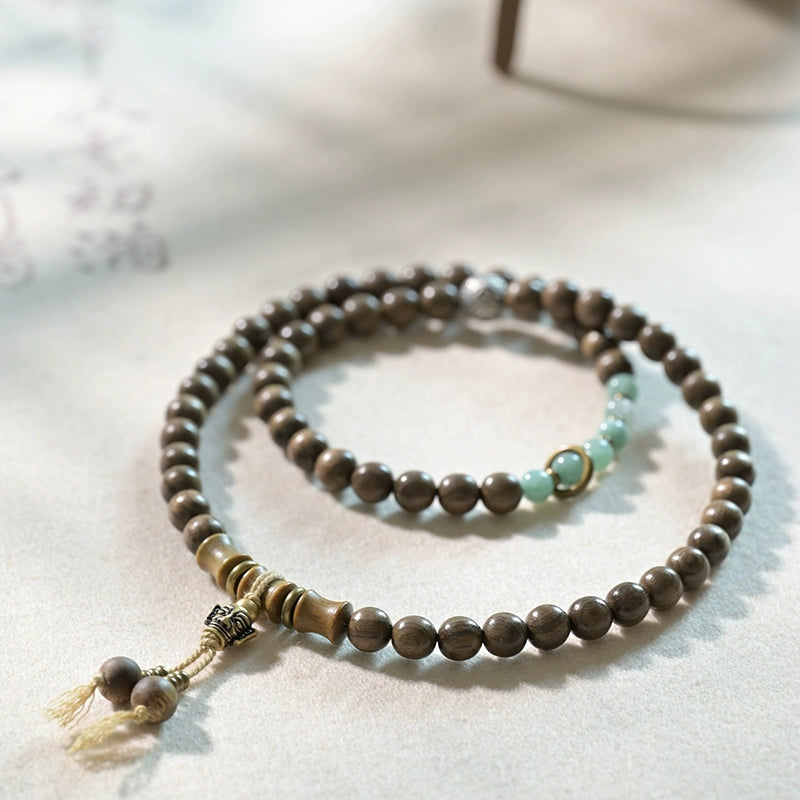 Golden Sandalwood & Jade Buddha Beads Mala for Vitality and Healing