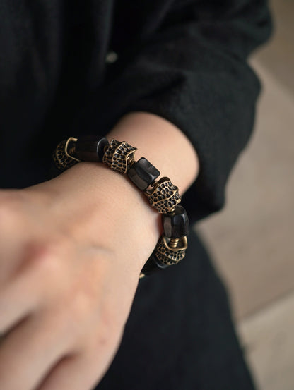 Artisan Ebony & Brass Feng Shui Bracelet for Balance & Healing