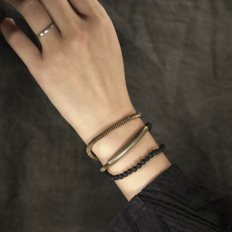 Antique Copper Bracelet with Stone | Stackable Wrap for Courage, Confidence & Strength