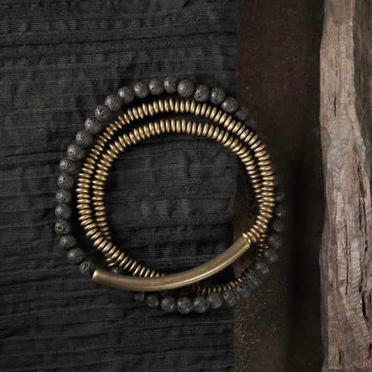 Antique Copper Bracelet with Stone | Stackable Wrap for Courage, Confidence & Strength