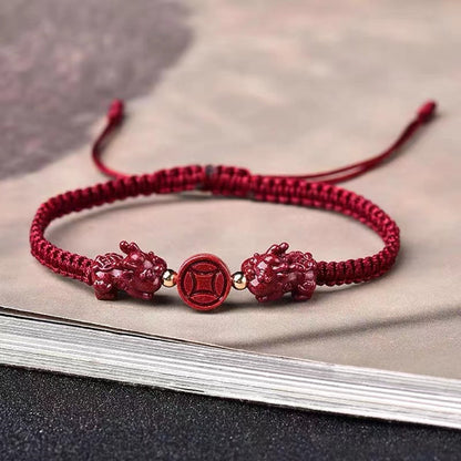 Cinnabar Double Pixiu Red String Bracelet (Adjustable Feng Shui Wealth)