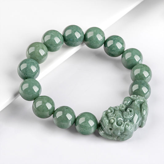 Natural Type A Jadeite Pixiu Bracelet (Deep Bean Green) - Certified Grade A
