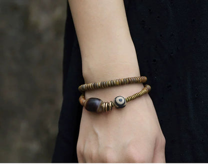 Sandalwood & Dzi Bead Grounding Bracelet for Spiritual Growth