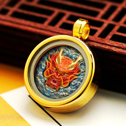 Hand-Painted Round Tibetan Gau Box Pendant (Titanium Steel) - 1.5cm Mini Shrine