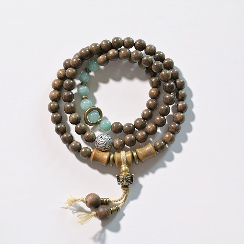 Golden Sandalwood & Jade Buddha Beads Mala for Vitality and Healing