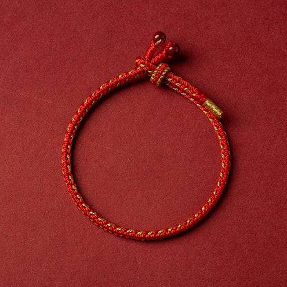 Hand-Braided Red String Cinnabar Bracelet for Luck & Protection