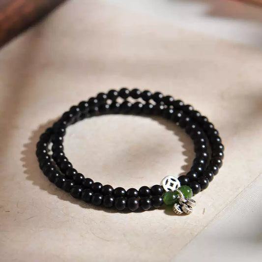 African Blackwood & Jade Mala Bracelet for Wisdom and Emotional Healing