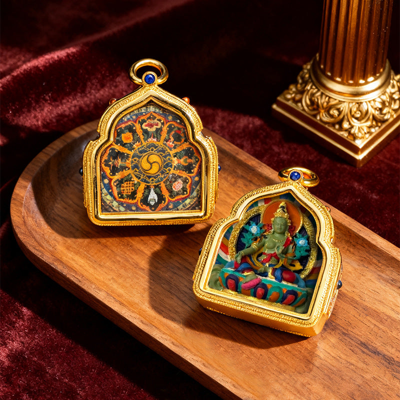 Hand-Painted Tibetan Gau Box Pendant (Brass Shrine) - 14 Deity Options