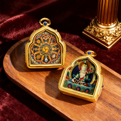 Hand-Painted Tibetan Gau Box Pendant (Brass Shrine) - 14 Deity Options