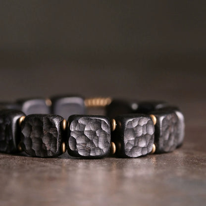 Hammered Ebony & Brass Tibetan Bracelet for Balance and Vitality