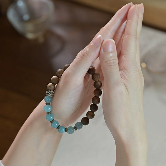Agarwood & Aquamarine Wisdom Bracelet for Spiritual Growth & Protection