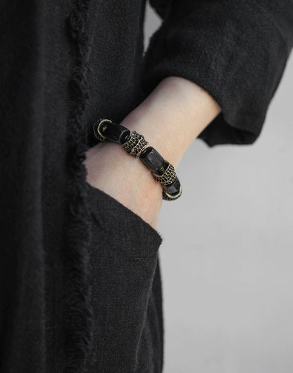 Artisan Ebony & Brass Feng Shui Bracelet for Balance & Healing