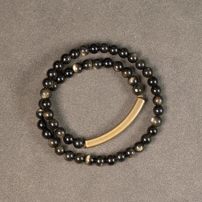 Golden Obsidian & Brass Tibetan Bracelet for Confidence