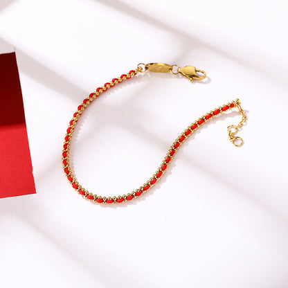 Double Layer Red String Bracelet with Solitaire Zircon (Gold Plated Steel)