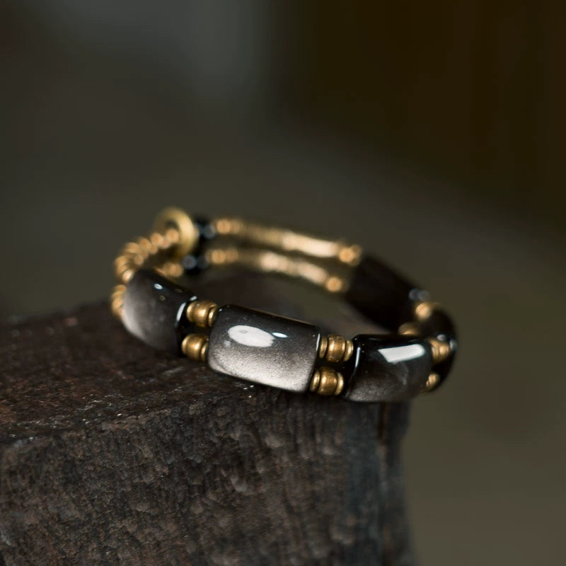 Silver Sheen Obsidian Feng Shui Bracelet for Wealth & Luck