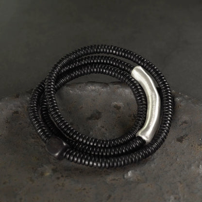 Ebony Wood & Silver Feng Shui Protection Bracelet - Healing & Communication