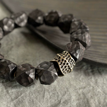 Carved Ebony Feng Shui Bracelet for Abundance & Peace