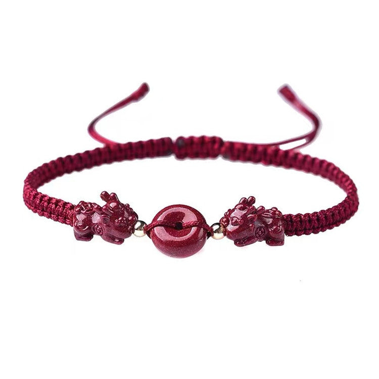 Cinnabar Double Pixiu Red String Bracelet (Adjustable Feng Shui Wealth)