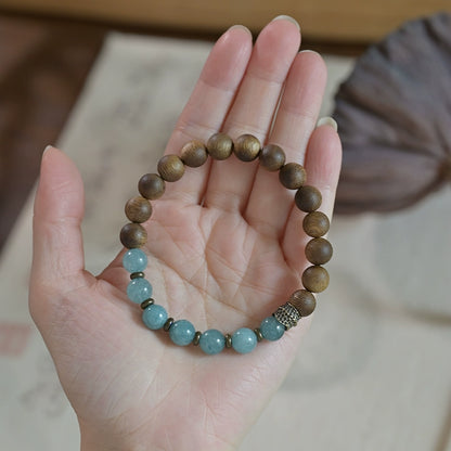 Agarwood & Aquamarine Wisdom Bracelet for Spiritual Growth & Protection