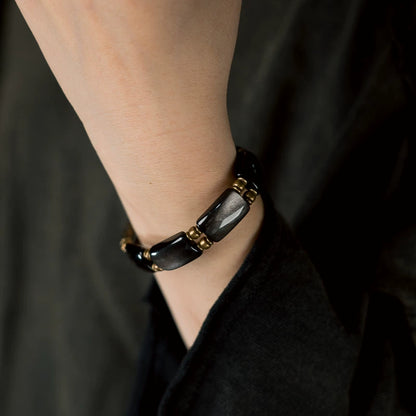 Silver Sheen Obsidian Feng Shui Bracelet for Wealth & Luck