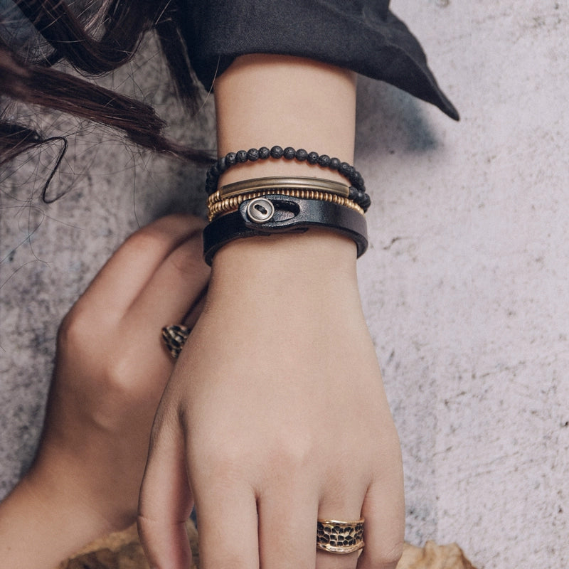 Lava Stone and Leather Copper Bracelet for Strength & Courage
