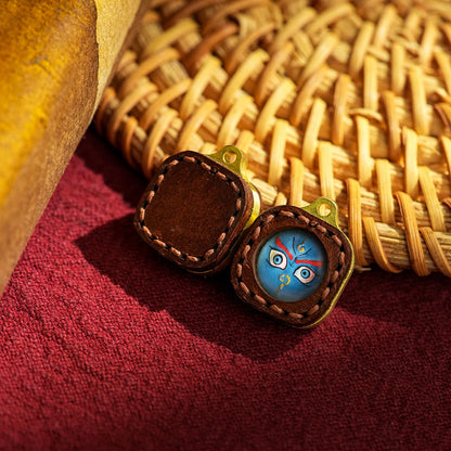 Miniature Tibetan Tsha-Tsha Pendant in Hand-Stitched Leather (16mm Tiny Charm)