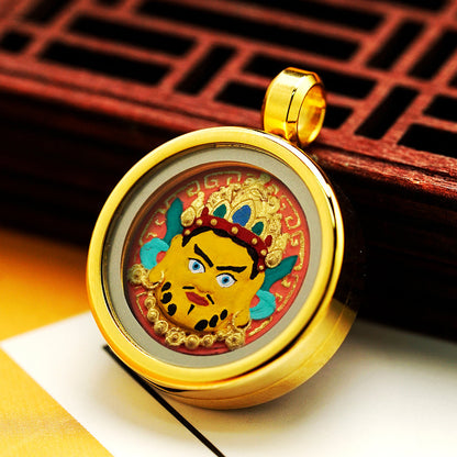 Hand-Painted Round Tibetan Gau Box Pendant (Titanium Steel) - 1.5cm Mini Shrine