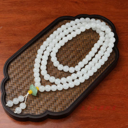 Pure White Jade 108 Mala Beads for Healing, Purity & Good Fortune