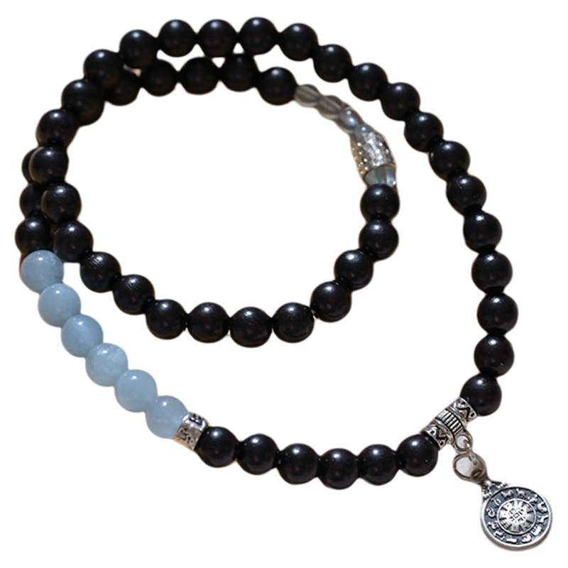 Obsidian & Aquamarine Protection Amulet Bracelet - A Talisman for Courage and Healing