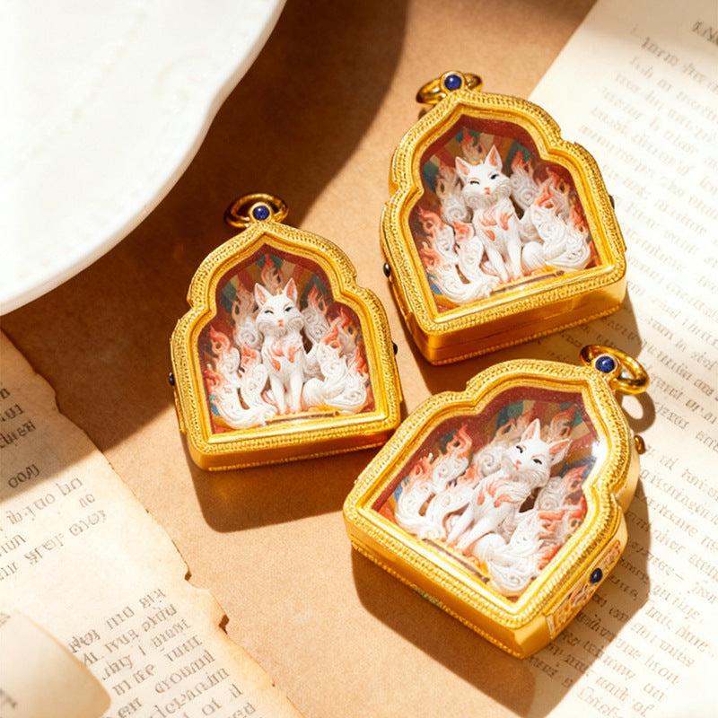 Hand-Painted Tibetan Gau Box Pendant (Brass Shrine) - 14 Deity Options