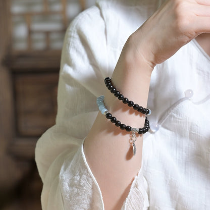 Obsidian & Aquamarine Protection Amulet Bracelet - A Talisman for Courage and Healing